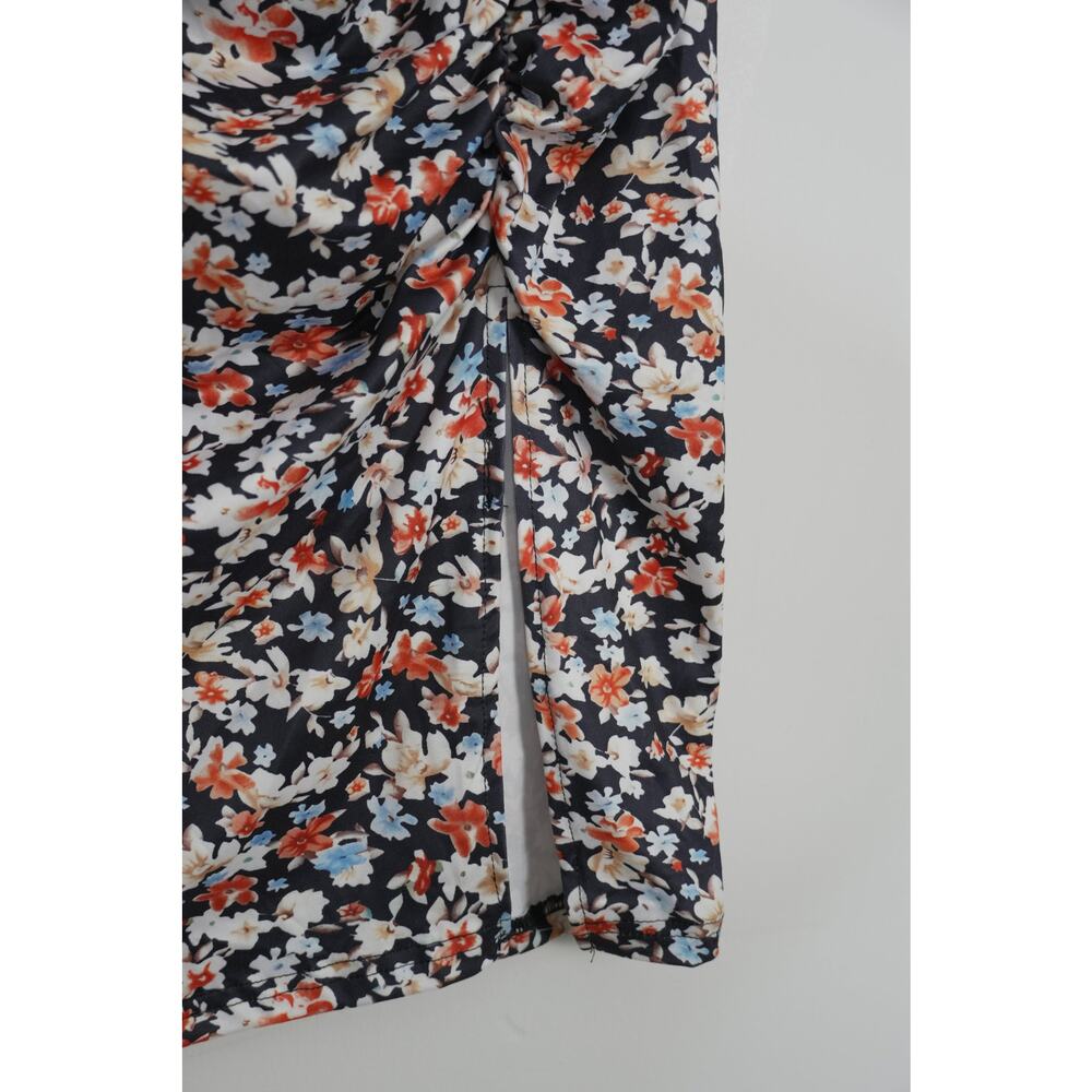 Floral Ruched Skirt‎ Women Large Navy Blue Side Slit Mini Skirt - Picture 3 of 5